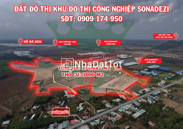 Đất làm da ngay kcn sonadezi châu đức 375.482m²  có 3.000m² tc  giá 2 tr/m²