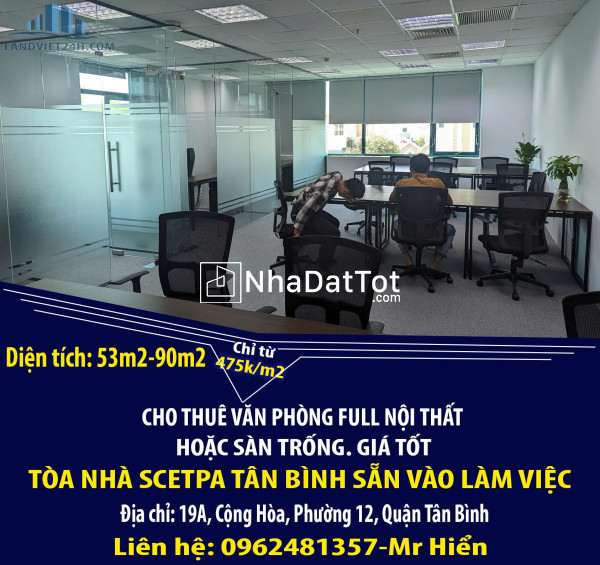 Cho thuê văn phòng full nội thất hoặc sàn trống-tòa nhà scetpa tân bình