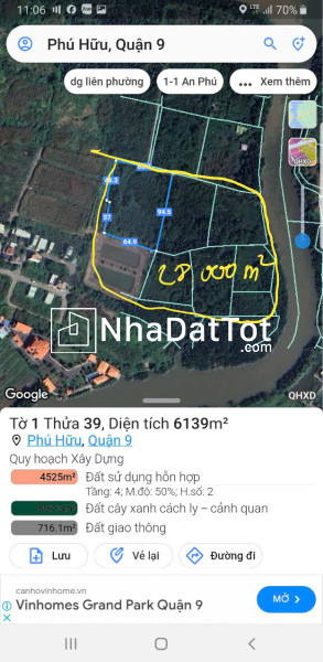 Bán lô đất lớn hiếm mặt tiền sông rạch chiếc và  bưng ông thoàn, phú hữu thủ đức