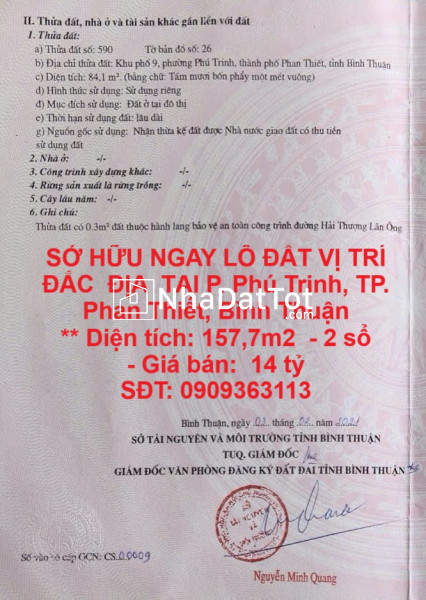 Sở hữu ngay lô đất vị trí đắc  địa  tại p. phú trinh, tp. phan thiết, bình thuận
