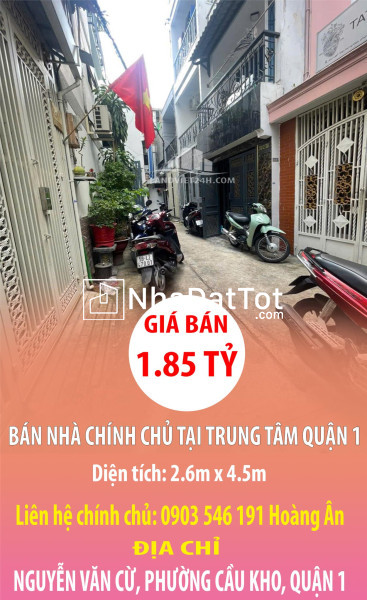 Bán nhà tại trung tâm quận 1, hẻm 3m nguyễn văn cừ, p. cầu kho, quận 1