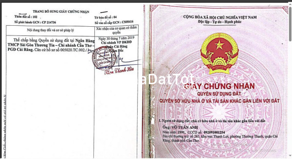 Chính chủ cần bán gấp đất mặt tiền tại thạnh lợi,trường thạnh, cái răng, cần thơ