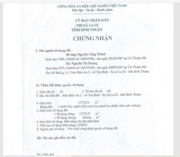 **cơ hội đầu tư: chính chủ bán đất sổ đỏ tại thị xã la gi - tỉnh bình thuận