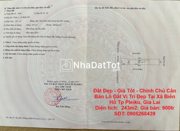 Đất đẹp - giá tốt - chính chủ cần bán lô đất vị trí đẹp tại xã biển hồ tp pleiku, gia lai