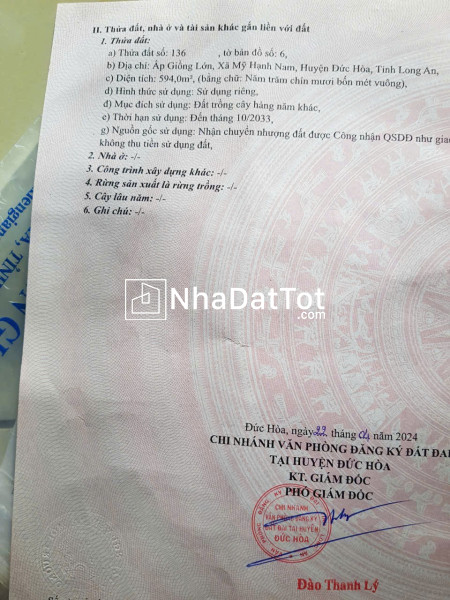 Đất đẹp - giá tốt - bán đất khu đức hoà, gần chùa trương tấn sang